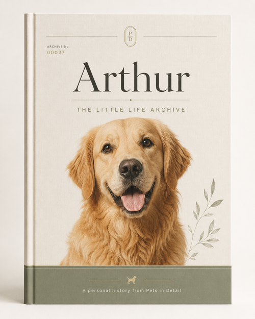Arthur golden retriever featured on The Little Life Archive personalised pet biography cover